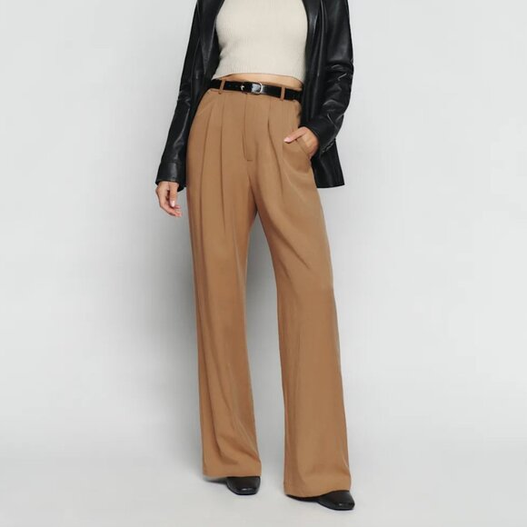 Reformation Mason High Waist Wide Leg Pants Brown Women's Camel Size 0 - Picture 1 of 5